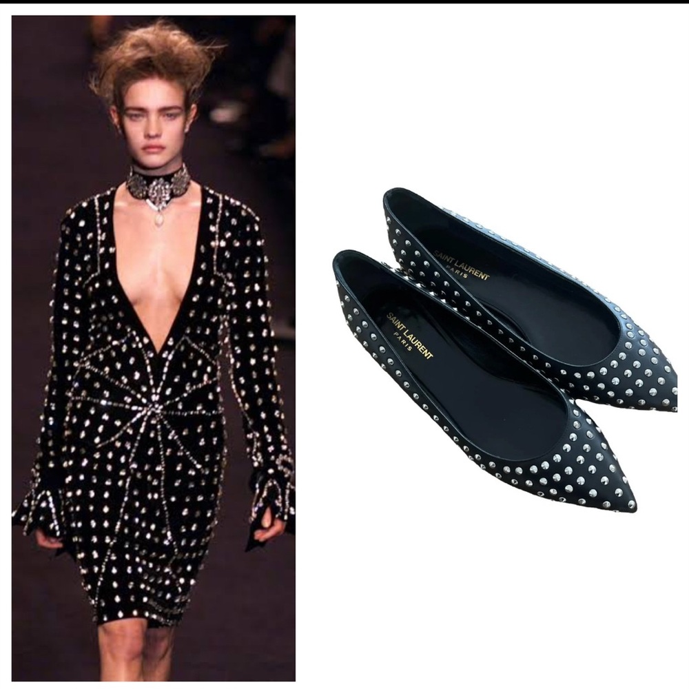 Saint Laurent, Studded Black Flats 37.5